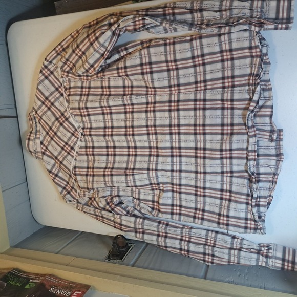 Panhandle Rough Stock Shirt Womens Size S Red White Plaid Pearl Snap Western - Picture 13 of 14